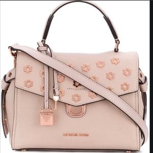 Michael Kors Womens Bristol Pink Leather Shoulder Strap Crossbody With Flowers